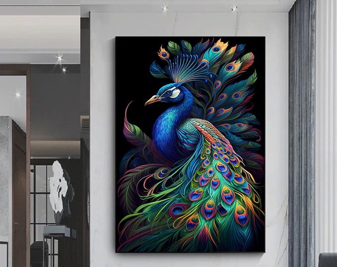 Canvas Artwork Extra Large Peacock Canvas Painting Wall Art, Wall Art, Animal Poster, Animal Canvas, Peacock  Poster,Ready to Hand