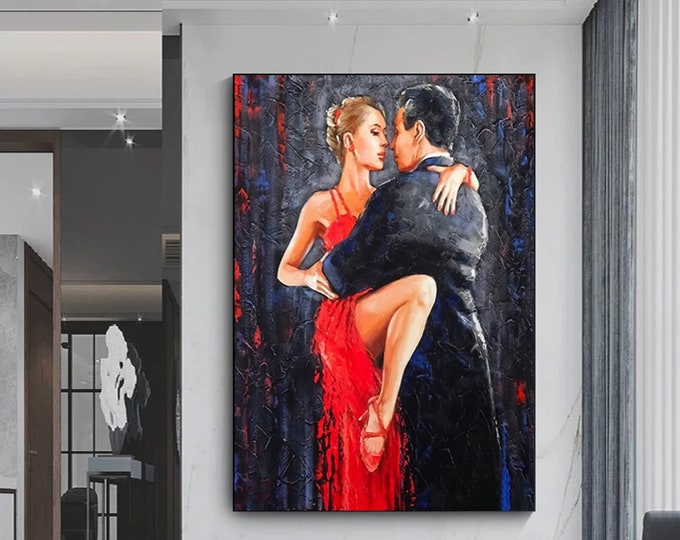 Canvas Home Decor, Large Canvas, Dancing Couple Painting Print, Music Room Art, Tango Couple Canvas Decor, Framed Canvas Ready to Hang