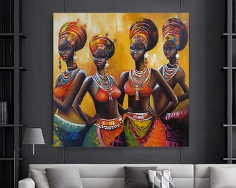African four turbans  wall art of woman.Woman wall art,Colorful ,Woman painting.African Woman Canvas Art