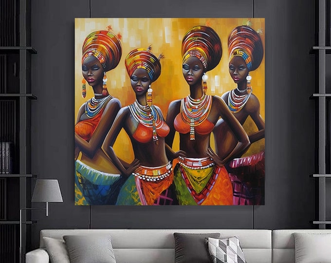 African four turbans  wall art of woman.Woman wall art,Colorful ,Woman painting.African Woman Canvas Art