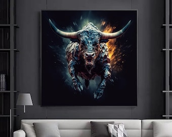 Longhorn Bull Canvas Print, Modern Wall Art Design