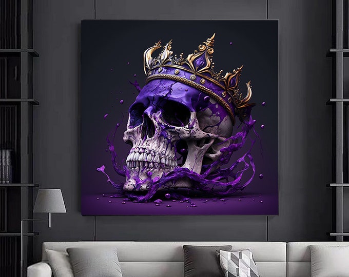Canvas Wall Art, Huge Canvas, Skull King Poster, Skull Wall Art, Black and Gold Wall Art, Trendy Wall Art, Skeleton Wall Art, Man Cave Decor