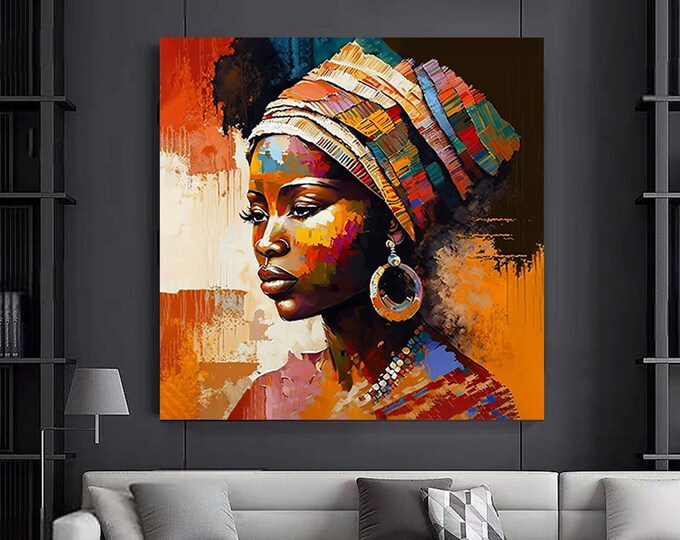 Colorful African Woman Canvas Art, African American Art, Modern art print, Fashion Decor, wall decor African, Wall Art