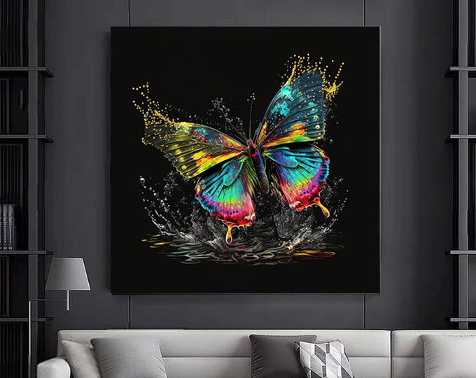 Colorful Butterfly Canvas Wall Art, Animal Print on Canvas, Butterfly Wall Decor, Colorful Canvas, Bedroom Wall Decor, Home Gift, Room Decor
