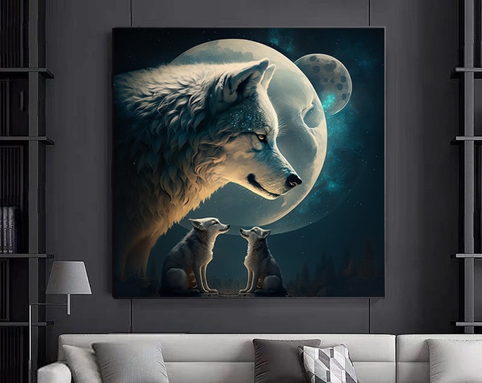 Stunning Wolves In The Moonlight Modern Design Home Decor Canvas Print Wall Art Picture Ready To Hang