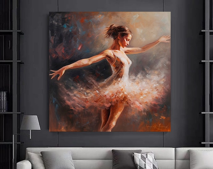 Ballerina Dancing Canvas Wall Art, In Silk Dress Modern Design Home Decor Canvas Print Wall Art Picture