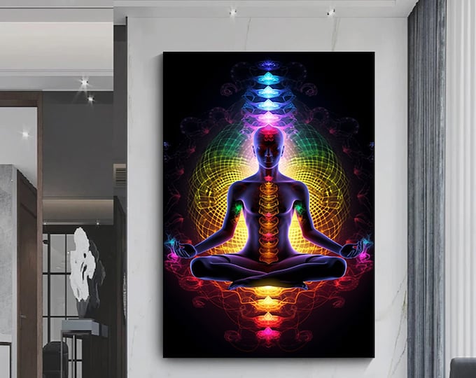Canvas Painting Art Poster Prints Indian Buddha Meditation 7 Chakras Yoga Sport Wall Art Living Room Bedroom Decor