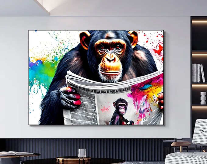 Abstract Graffiti Monkey, Funny Gorilla Wall Art Picture, Colorful Chimp Canvas Decor, Graffiti monkey Art, Colorful Monkey poster wall art