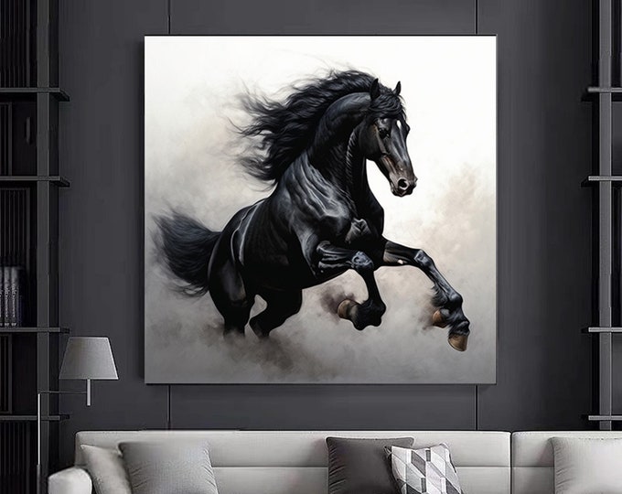 Black horse wall art Black Horse Canvas Print, Horse Wall Art,Horse Canvas Wall Art,Black Horse Poster,Animal Large Wall Art