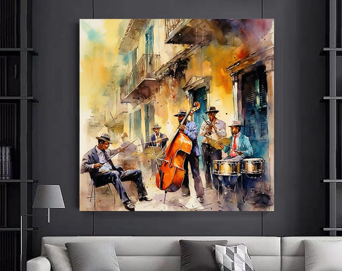 Jazz musician watercolor canvas wall art, canvas painting, jazz band canvas painting, modern home decor ready to hang