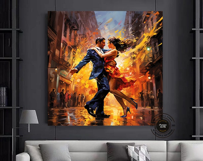 Canvas Home Decor, Large Canvas, Couple Dancing Painting Print, Music Room Art, Tango Couple Canvas Painting, Framed Canvas Ready to Hang
