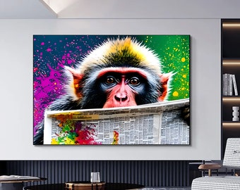 Abstract Graffiti Monkey Canvas Art: Colorful Chimp Wall Decor