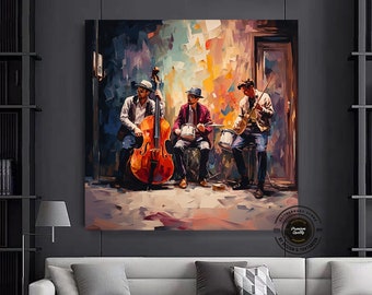 Street Musicians Canvas Print, Abstract Jazz Art