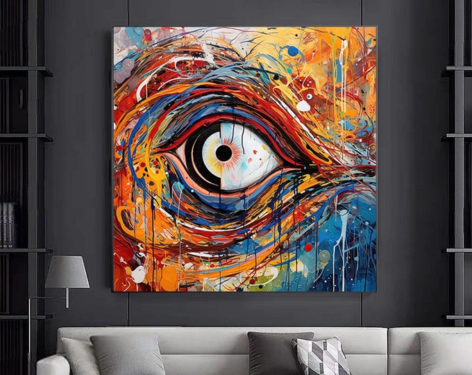 Oil painting canvas eye canvas painting, Canvas wall art. Colorful canvas painting.