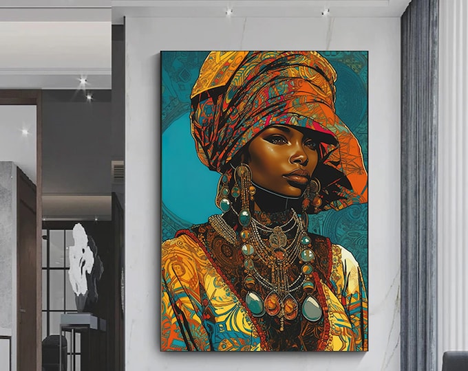 Modern African Woman Painting Wall Art Poster Home Decoration For Living Room, African Woman Print on Canvas,Ethnic Ladies Art,African Lady