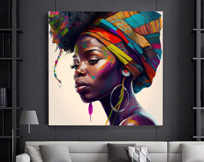 Colorful African Woman Canvas Art, African American Art, Modern art print, Fashion Decor, wall decor African, Wall Art