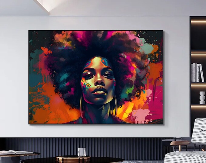 Modern afro American woman graffiti wall art.Woman graffiti wall decor,