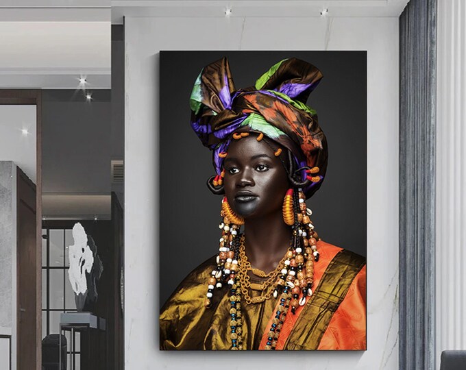 African Woman Wall Art /African Woman Canvas Print / African American Home Decor /African Wall Decor /Black Woman Make Up Home Decor