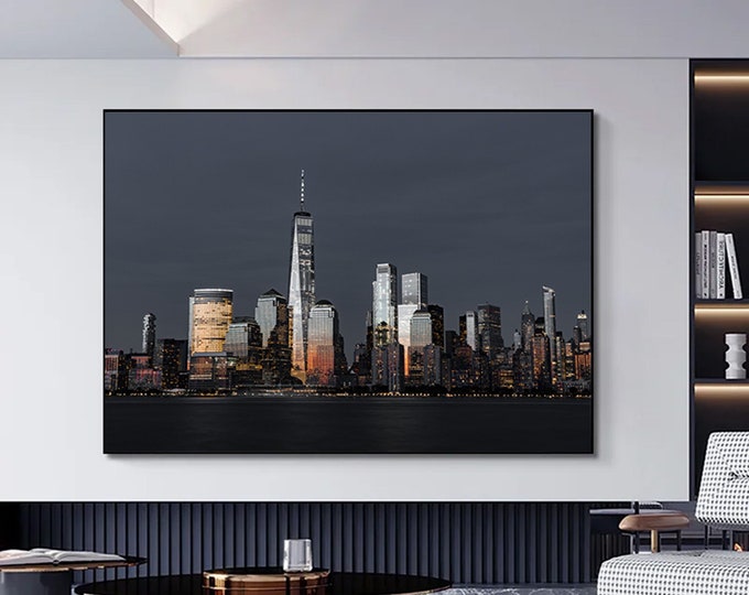 Night Time Cityscape Panorama, Night City Life Painting, Cityscape Print On Canvas, Wall decor Art, Modern Decor
