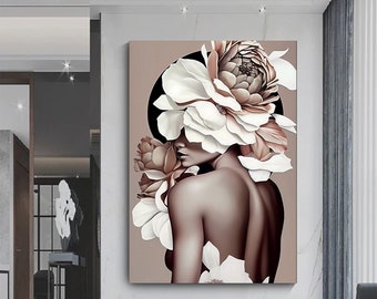 Floral Woman Portrait Canvas Print, Fashion Art, Ready to Hang