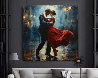 Canvas Home Decor, Large Canvas, Couple Dancing Painting Print, Music Room Art, Tango Couple Canvas Painting, Framed Canvas Ready to Hang