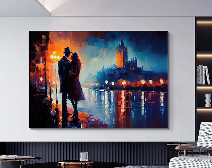 Canvas wall art of couple lovers in night light. abstract art canvas wall decor.