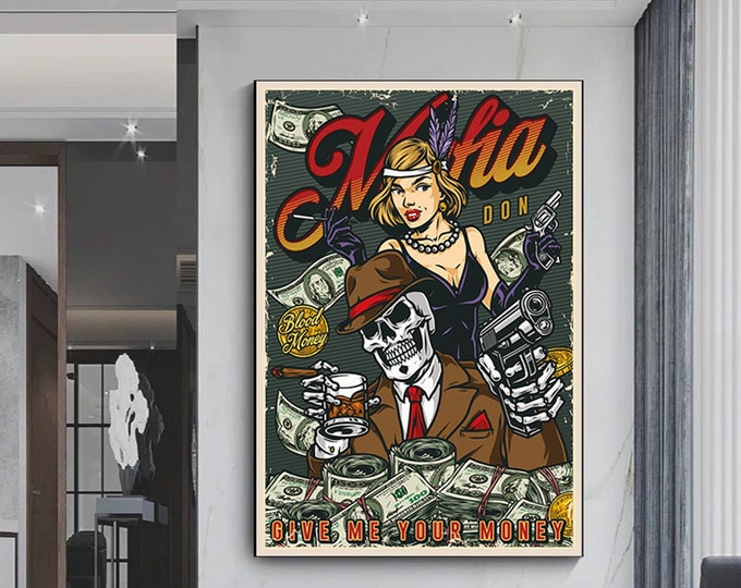 Dead Man's Hand - Skeleton Poker Wall Art - skeleton playing poker canvas wall print.Poker canvas art.