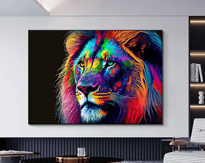 Abstract Canvas Art Lion Painting,Lion colorful painting Poster Print Wall Art Picture Living Room Home Decor