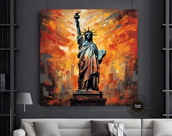 Statue of Liberty Abstract Painting: Framed Canvas Wall Art