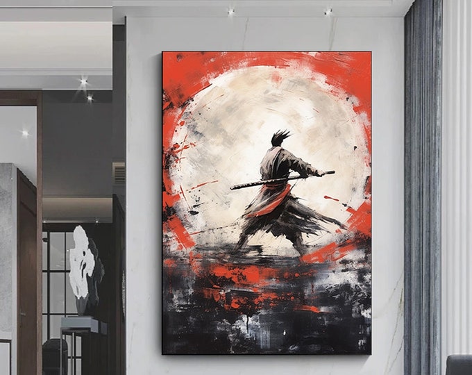 Oil painting style Samurai canvas wall art, Samurai wall decor. Samurai poster art.