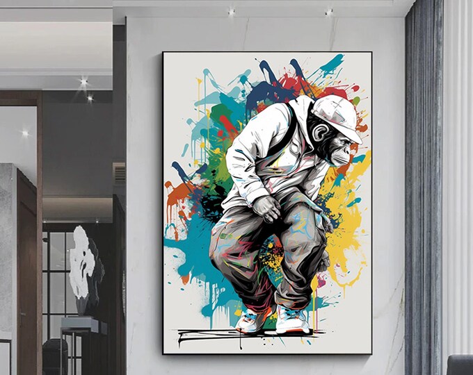 Colorful Monkey Print, Abstract Art,Colorful Canvas Paintings,Graffiti Art Canvas Paintings,Monkey Canvas Wall Art,Abstract Face Poster