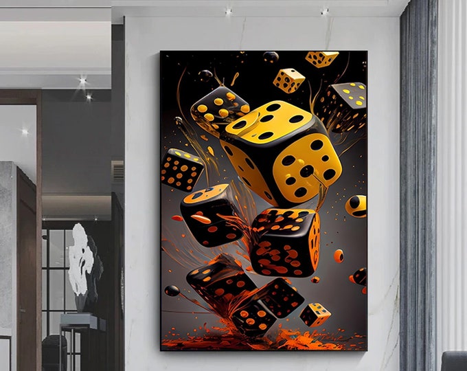 Poker Gaming dice art, Artwork on Canvas Picture of Gambling for Wall Decor Gambling for Big Walls Cool Large Decorations Game Dice