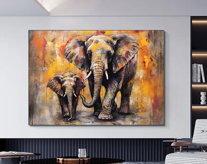Mother and Baby elephant print , Walking Elephant canvas wall art , Elephant canvas painting ,animal kingdom , ready to hang canvas print