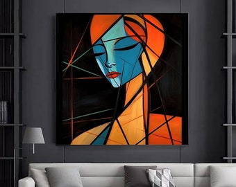 Geometric Woman Portrait, Abstract Wall Art Canvas Painting