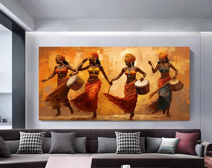 Colorful African Girls and Musicians Canvas Enjoyable Ethnic Music and Dance African Girls Ethnic Africa Style