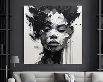 Brushstroke Black Woman Canvas Art, Abstract Wall Decor
