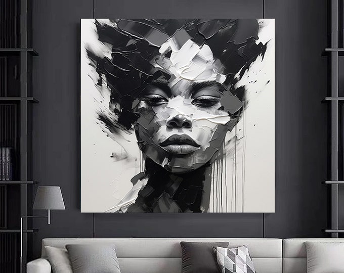 Brush stroke black woman canvas wall art, Black woman wall decor.Abstract art canvas.
