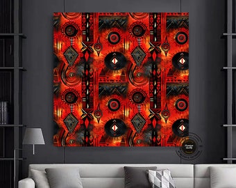 African Culture Canvas Art: Abstract Wall Symbol Painting