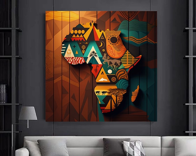 Africa Map Canvas Painting, Africa Travel Print, African Wall Art, African Art, Modern Home Decoration, African Art Print, Travel Wall Art