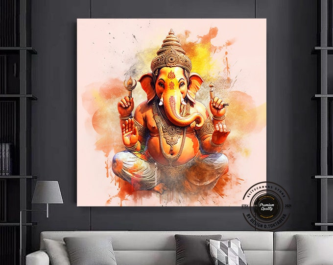 Great Ganesha Wall Art - Abstract wall art,Colorful Inspired Ganesh Canvas Wall Art.