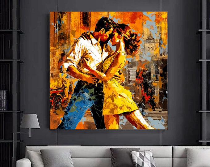 Canvas Home Decor, Dancing Couple Painting graffiti Print, Music Room Art, Tango Couple graffiti Canvas Decor,