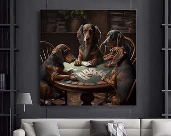 Custom Pet Portrait, Dogs Playing Poker, Custom wall canvas art, Dogs at the Poker Table, Poster wall print