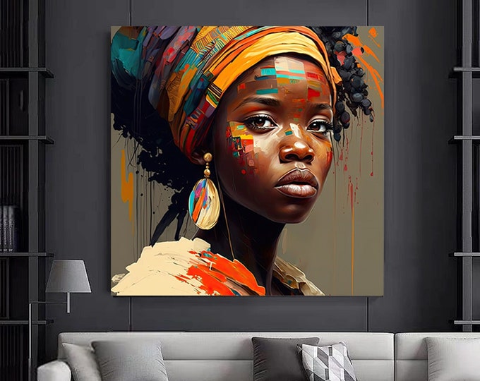 Colorful African Woman Canvas Art, African American Art, Modern art print, Fashion Decor, wall decor African, Wall Art