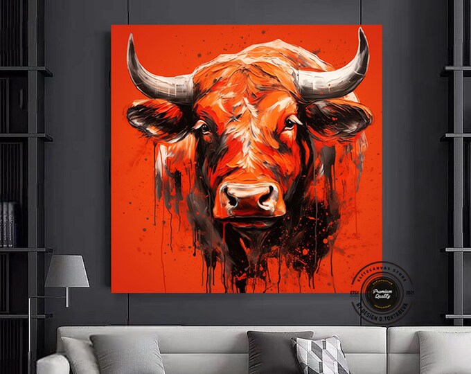 Bull canvas painting,Colorful bull,Bull painting art,Bull wall decor,Bull Abstract Canvas,Animal Painting,Big bull art