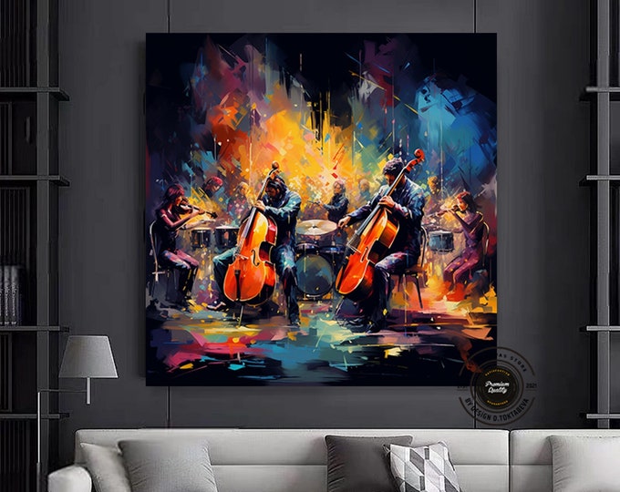 Jazz Club, Night and Music, Concert, Orchestra, Jazz Wall Decor, Canvas Painting