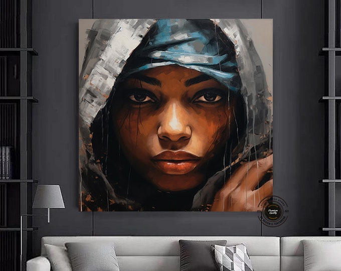 African American Art Canvas Large, Black Woman Portrait Art, Abstract African Woman Print, Colorful Abstract Art Prints, Oversized Wall Art