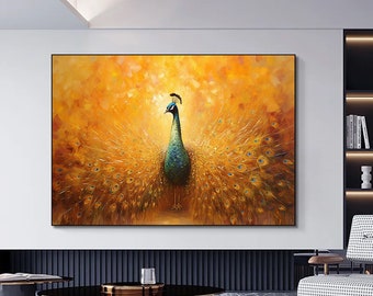 Peacock Canvas Wall Art, Abstract Feather Oil Painting Look