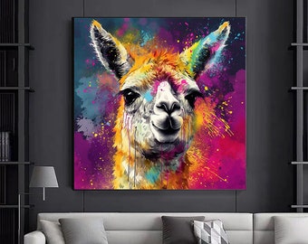 Bunte Lama Leinwand Wandkunst, Tierdekor