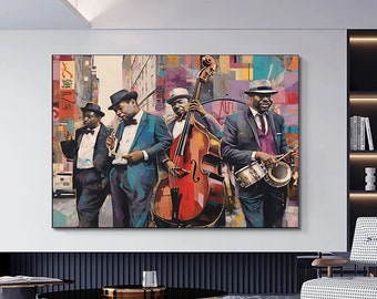 African Jazz Graffiti Art: Musician Street Scene Canvas