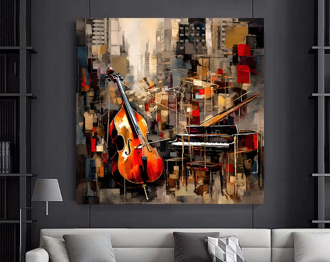 Abstract art musical instruments jazz canvas wall art, Jazz music canvas print.